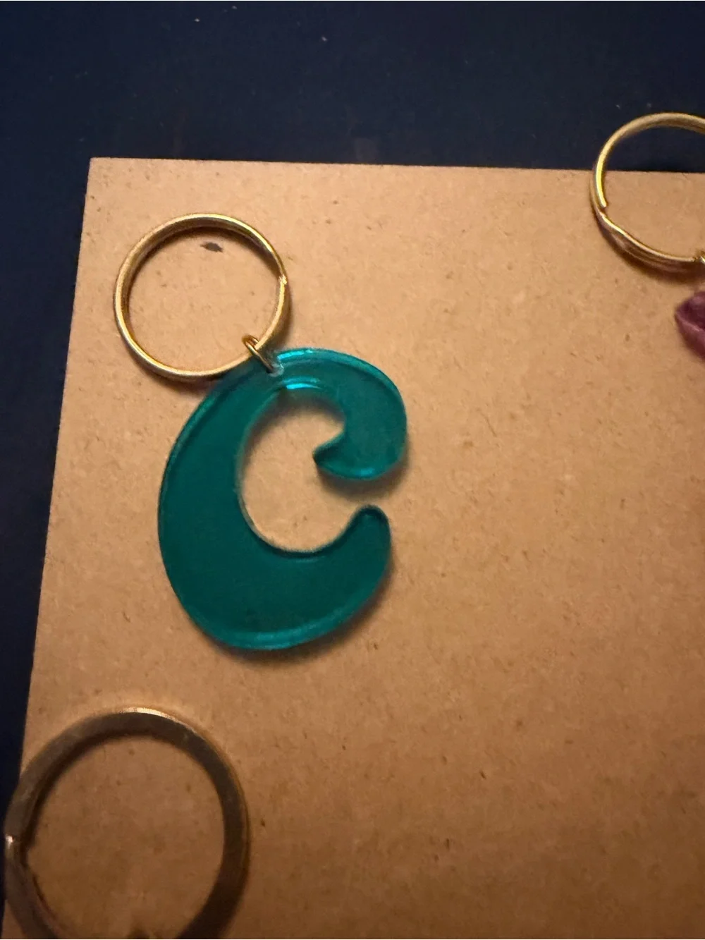 Teal Acrylic C Pendant Key Ring